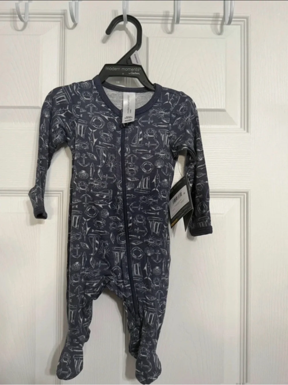 Unbranded Navy Nautical-Print Footed One-Piece for Babies